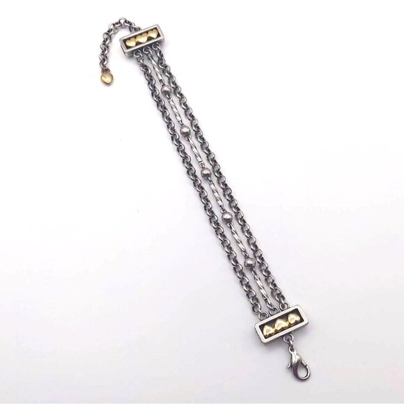 Brighton Two-Tone Silver Gold Plated 3-Strand Hearts Adjustable Bracelet Retired - Picture 1 of 7